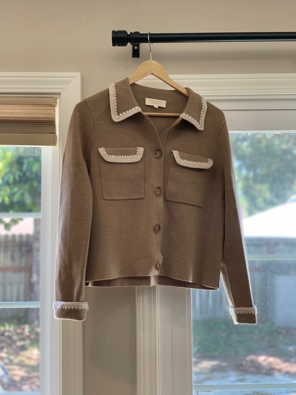 Sezane Betty Cardigan Mottled Camel Vanilla Crochet - Picture 3 of 5